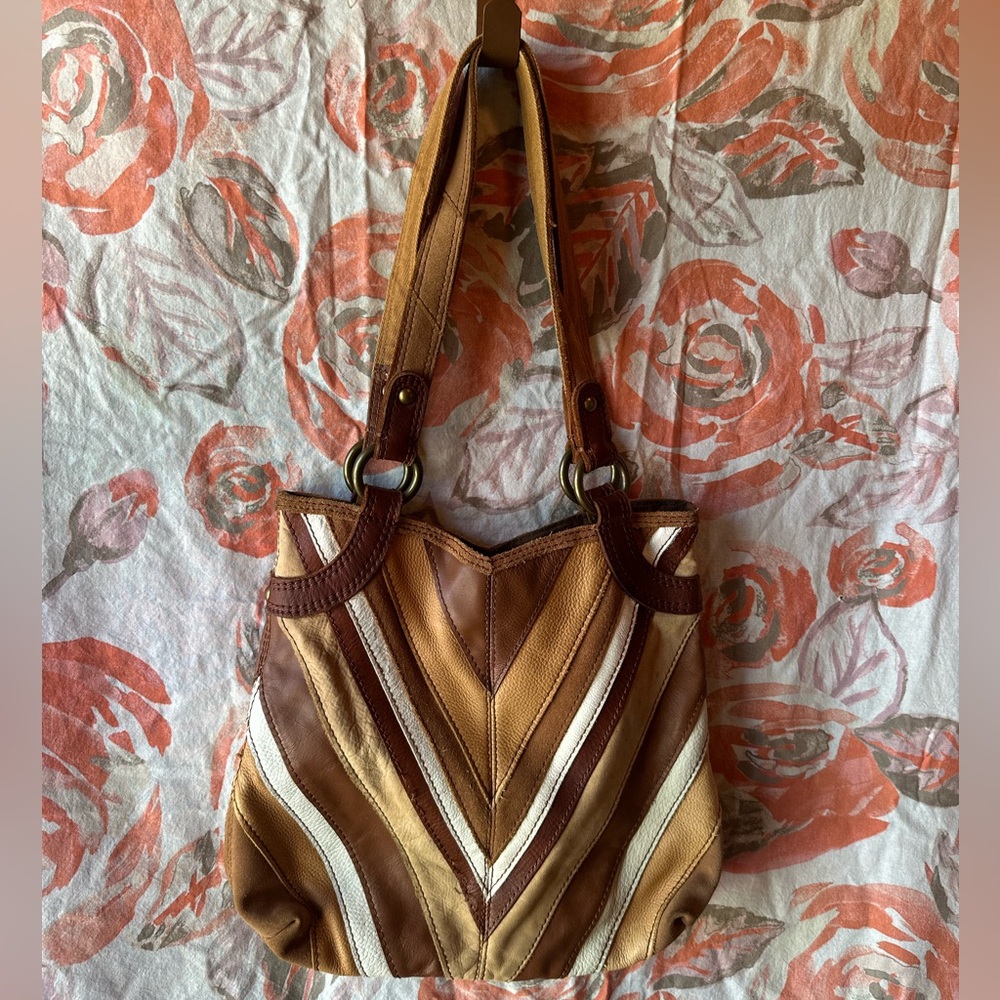 Vintage Y2K Lucky Brand Chevron Multicolor Leather/Suede Shoulder Bag